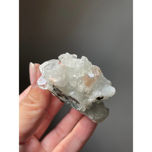 Clear Apophyllite on Blue Chalcedony | Apophyllite Specimen with Stilbite - Picture 6 of 8